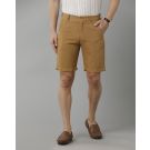 Mens Linen Brown Solid Contemporary Fit Casual Shorts