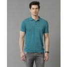 Men's Premium Blended Linen Teal Solid Contemporary Fit Half Sleeve Polo Neck Casual T-Shirt