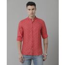Men's Pure Linen Red Printed Contemporary Fit Full Sleeve Sleeve Casual Shirt