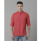 Men's Pure Linen Red Printed Contemporary Fit Full Sleeve Sleeve Casual Shirt