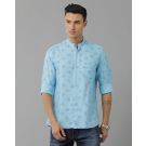 Men's Pure Linen Blue Printed Contemporary Fit Full Sleeve Sleeve Casual Shirt