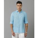 Men's Pure Linen Blue Printed Contemporary Fit Full Sleeve Sleeve Casual Shirt