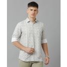 Men's Linen Rich Grey Printed Contemporary Fit Full Sleeve Sleeve Casual Shirt