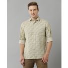 Men's Pure Linen Green Printed Contemporary Fit Full Sleeve Sleeve Casual Shirt