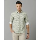 Men's Linen Rich Green Printed Contemporary Fit Full Sleeve Sleeve Casual Shirt