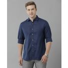 Men's Pure Linen Blue Solid Contemporary Fit Full Sleeve Sleeve Casual Shirt