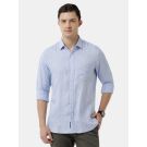 Men's Pure Linen Blue Solid Contemporary Fit Full Sleeve Sleeve Casual Shirt