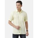 Men's Pure Linen Yellow Solid Contemporary Fit Half Sleeve Sleeve Casual Shirt