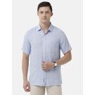 Men's Pure Linen Blue Solid Contemporary Fit Half Sleeve Sleeve Casual Shirt