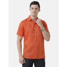 Men's Pure Linen Red Solid Contemporary Fit Half Sleeve Sleeve Casual Shirt