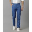 Mens Linen Blue Solid Contemporary Fit Casual Trousers