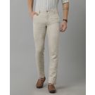 Mens Linen Beige Solid Contemporary Fit Casual Trousers