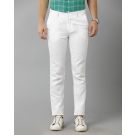 Mens Linen White Solid Contemporary Fit Casual Trousers