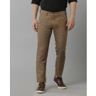 Mens Linen Brown Solid Contemporary Fit Casual Trousers