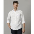 Men's Linen Rich White Printed Contemporary Fit Full Sleeve Casual Shirt