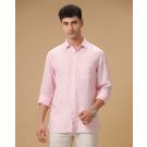 Men's Pure Linen Pink Solid Contemporary Fit Full Sleeve Casual Shirt