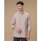Men's Pure Linen Beige Solid Contemporary Fit Full Sleeve Casual Shirt