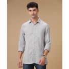 Men's Pure Linen Grey Solid Contemporary Fit Full Sleeve Casual Shirt