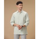 Men's Pure Linen Green Solid Contemporary Fit Full Sleeve Casual Shirt