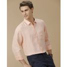 Men's Pure Linen Orange Solid Contemporary Fit Full Sleeve Casual Shirt