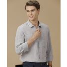 Men's Pure Linen Grey Solid Contemporary Fit Full Sleeve Casual Shirt