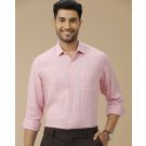 Men's Pure Linen Pink Solid Contemporary Fit Full Sleeve Casual Shirt