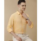 Men's Pure Linen Yellow Solid Contemporary Fit Full Sleeve Casual Shirt