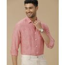 Men's Pure Linen Red Solid Contemporary Fit Full Sleeve Casual Shirt
