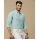 Men's Pure Linen Green Solid Contemporary Fit Full Sleeve Casual Shirt