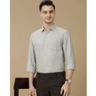 Men's Pure Linen Green Solid Contemporary Fit Full Sleeve Casual Shirt