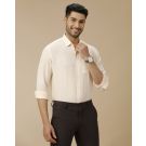Men's Pure Linen Off White Solid Contemporary Fit Full Sleeve Casual Shirt