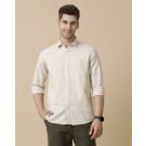 Men's Linen Rich Beige Solid Contemporary Fit Full Sleeve Sleeve Casual Shirt
