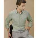 Men's Pure Linen Green Solid Contemporary Fit Full Sleeve Casual Shirt