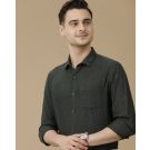 Men's Pure Linen Green Solid Contemporary Fit Full Sleeve Casual Shirt