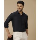 Men's Pure Linen Black Solid Contemporary Fit Full Sleeve Casual Shirt