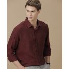 Men's Pure Linen Maroon Solid Contemporary Fit Full Sleeve Casual Shirt