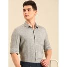 Linen Club Men's Pure Linen Green Solid Contemporary Fit Full Sleeve Casual Shirt