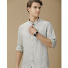 Men's Pure Linen Green Solid Contemporary Fit Full Sleeve Casual Shirt
