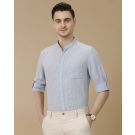 Men's Pure Linen Blue Solid Contemporary Fit Full Sleeve Casual Shirt