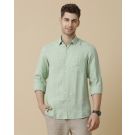 Men's Pure Linen Green Checked Contemporary Fit Full Sleeve Sleeve Casual Shirt