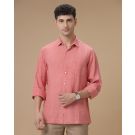 Men's Pure Linen Pink Checked Contemporary Fit Full Sleeve Casual Shirt