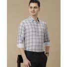 Men's Linen Rich Grey Checked Contemporary Fit Full Sleeve Casual Shirt