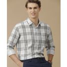 Men's Linen Rich Grey Checked Contemporary Fit Full Sleeve Casual Shirt