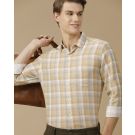 Men's Linen Rich Brown Checked Contemporary Fit Full Sleeve Casual Shirt