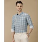 Men's Linen Rich Blue Checked Contemporary Fit Full Sleeve Casual Shirt