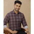 Men's Linen Rich Purple Checked Contemporary Fit Full Sleeve Casual Shirt