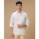 Men's Pure Linen White Checked Contemporary Fit Full Sleeve Casual Shirt