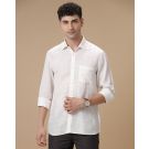 Men's Pure Linen White Checked Contemporary Fit Full Sleeve Casual Shirt