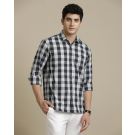 Men's Pure Linen Black Checked Contemporary Fit Full Sleeve Casual Shirt