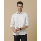 Men's Pure Linen Blue Checked Contemporary Fit Full Sleeve Casual Shirt